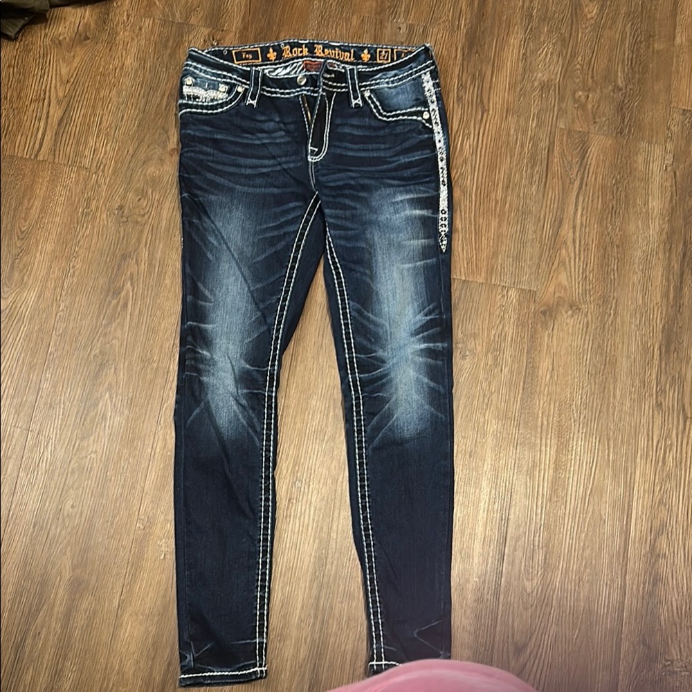 Rock Revival Blue Skinny Jeans with Distressed Look